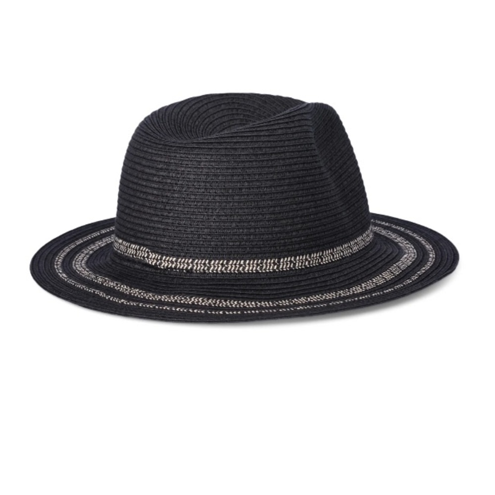 Time and Tru Black Panama Hat with Striped Band